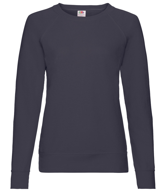 Ladies Lightweight unbrushed (French Terry) Sweatshirt with raglan sleeves, embroidered logo left breast.