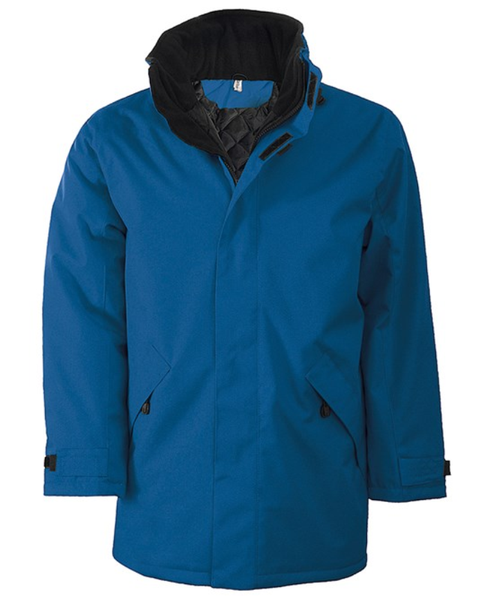 Quilted lined parka jacket with multiple pockets, embroidred logo left breast.